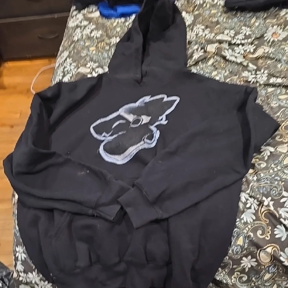 ❤️10/$13 Black Graphic Hoodie with Grey Cartoon Logo Protogen